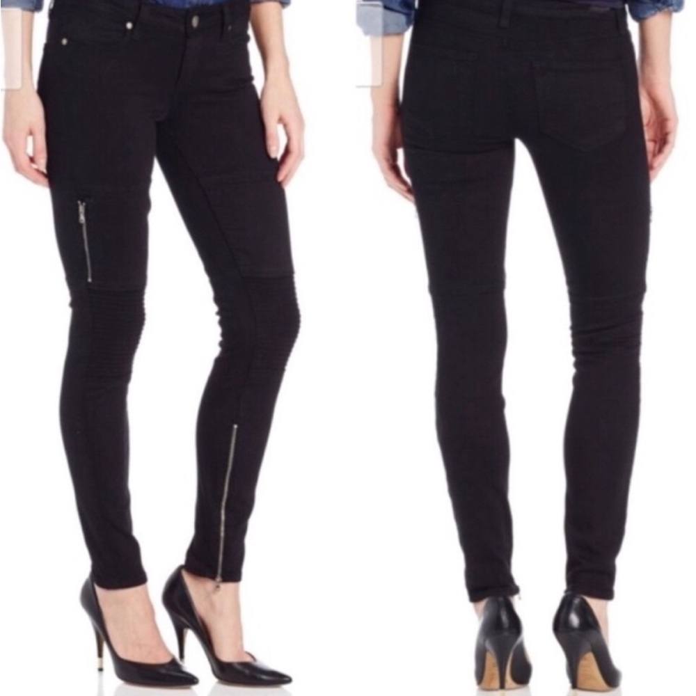 Paige Moto Style Skinny Jeans Zippers Black 27